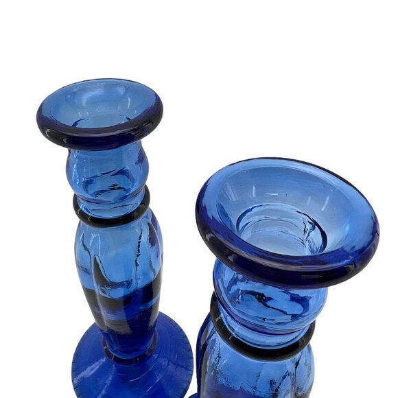 Vitrocolor Candlesticks Art Glass Spain Recycled Blue Opac Tapers Pair - Picture 3 of 10